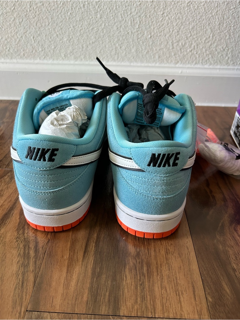 Nike Dunk Low Light Blue with White Swoosh and Orange Outsole - Picture 4 of 6